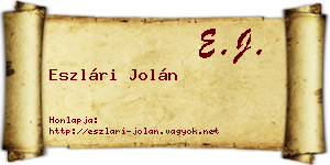 Eszlári Jolán névjegykártya